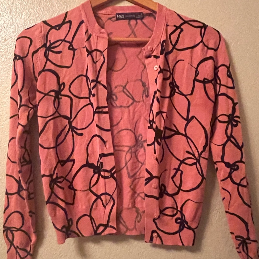 M&S Collection Pink Cardigan with Black Design